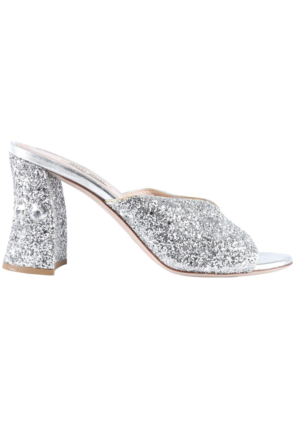 MIU MIU SILVER GLITTER MULES