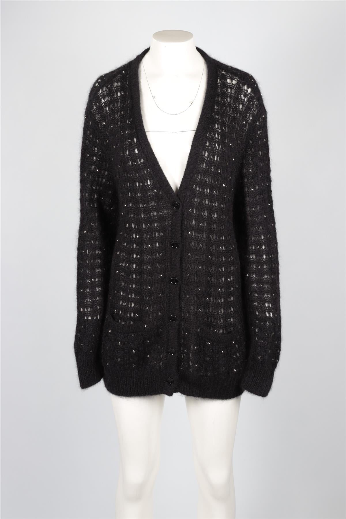 SAINT LAURENT BLACK MOHAIR CARDIGAN MEDIUM