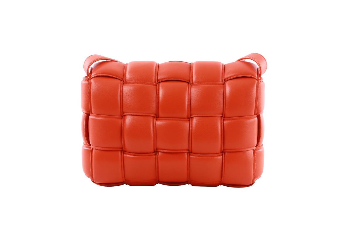 ORANGE CASSETTE INTRECCIATO LEATHER SHOULDER BAG