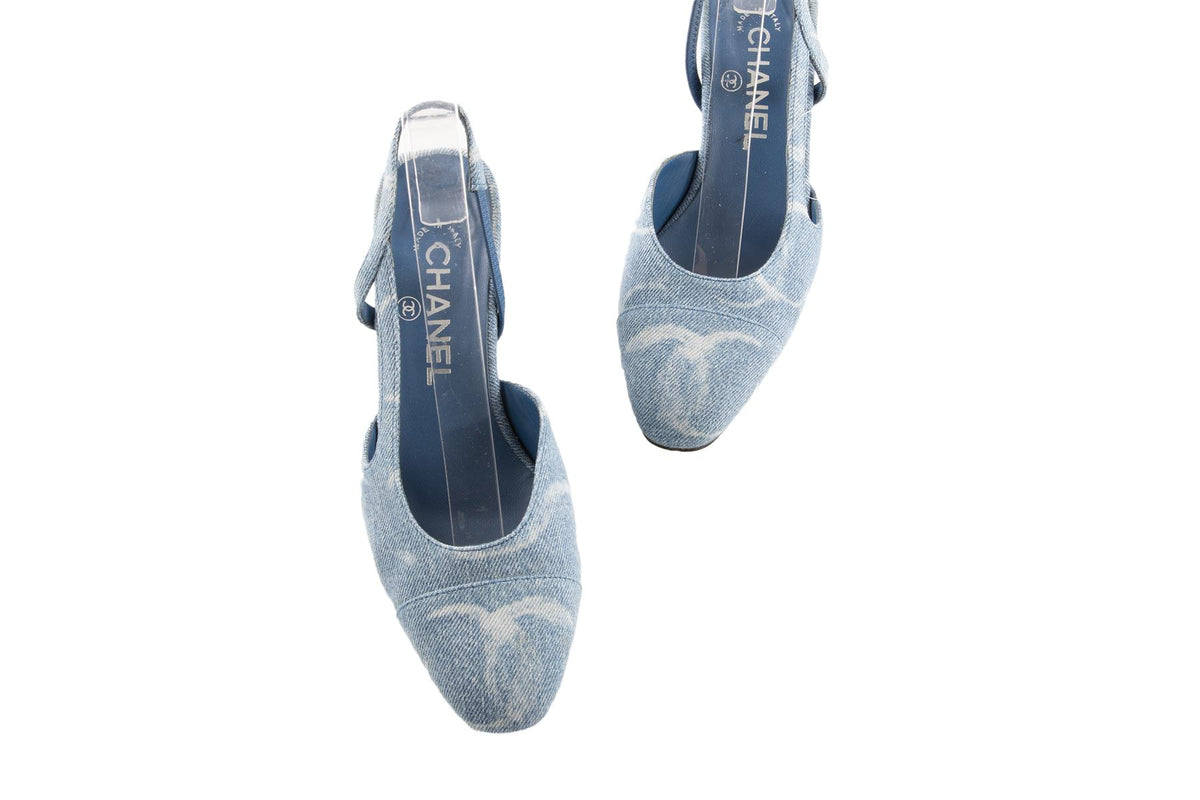 CHANEL BLUE 2023 CC DENIM SLINGBACK PUMPS EU 36