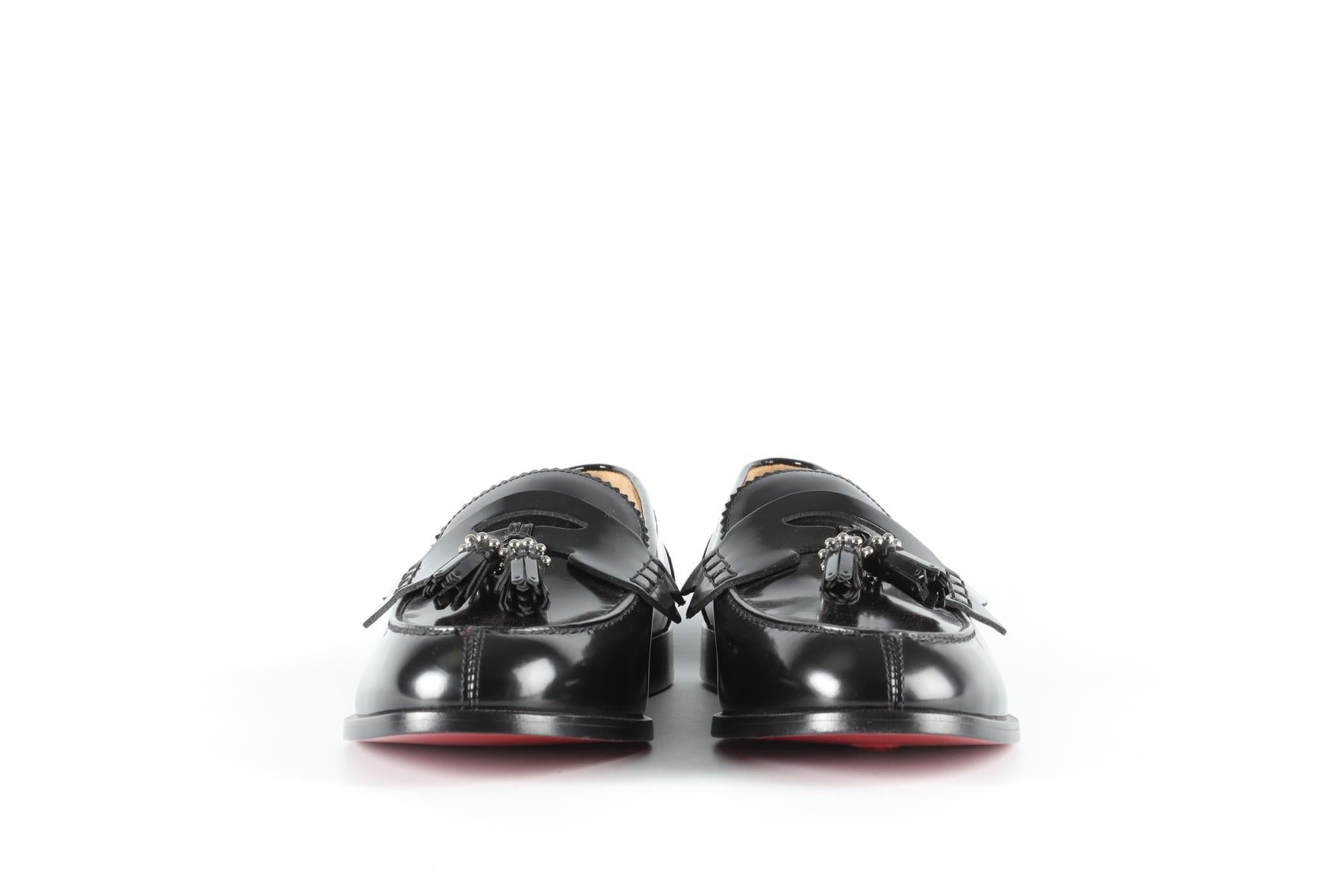 CHRISTIAN LOUBOUTIN BLACK MEN'S PATENT LEATHER LOAFERS EU 42 UK 8 US 9