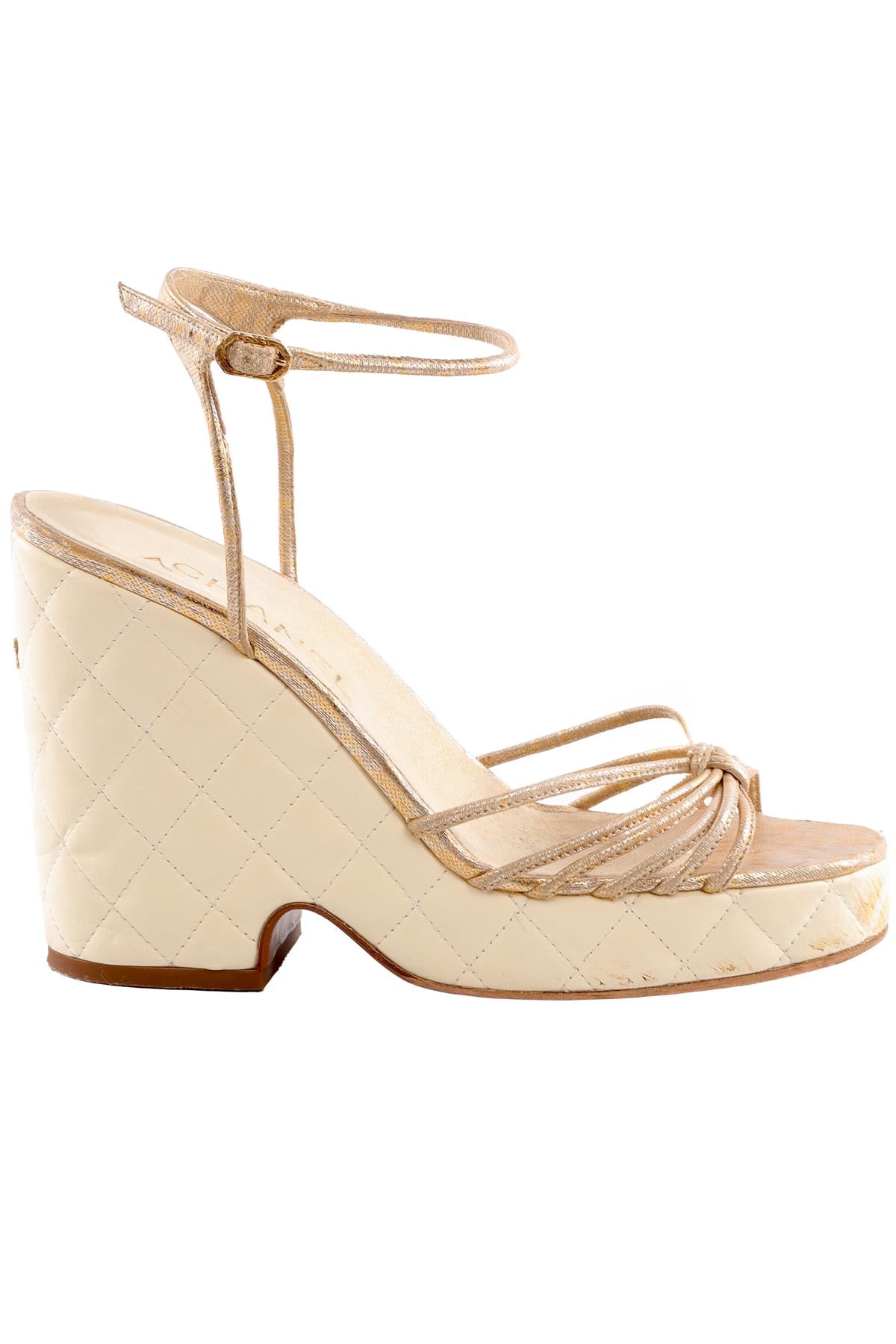 CHANEL IVORY 2013 LEATHER WEDGES SANDALS EU 38