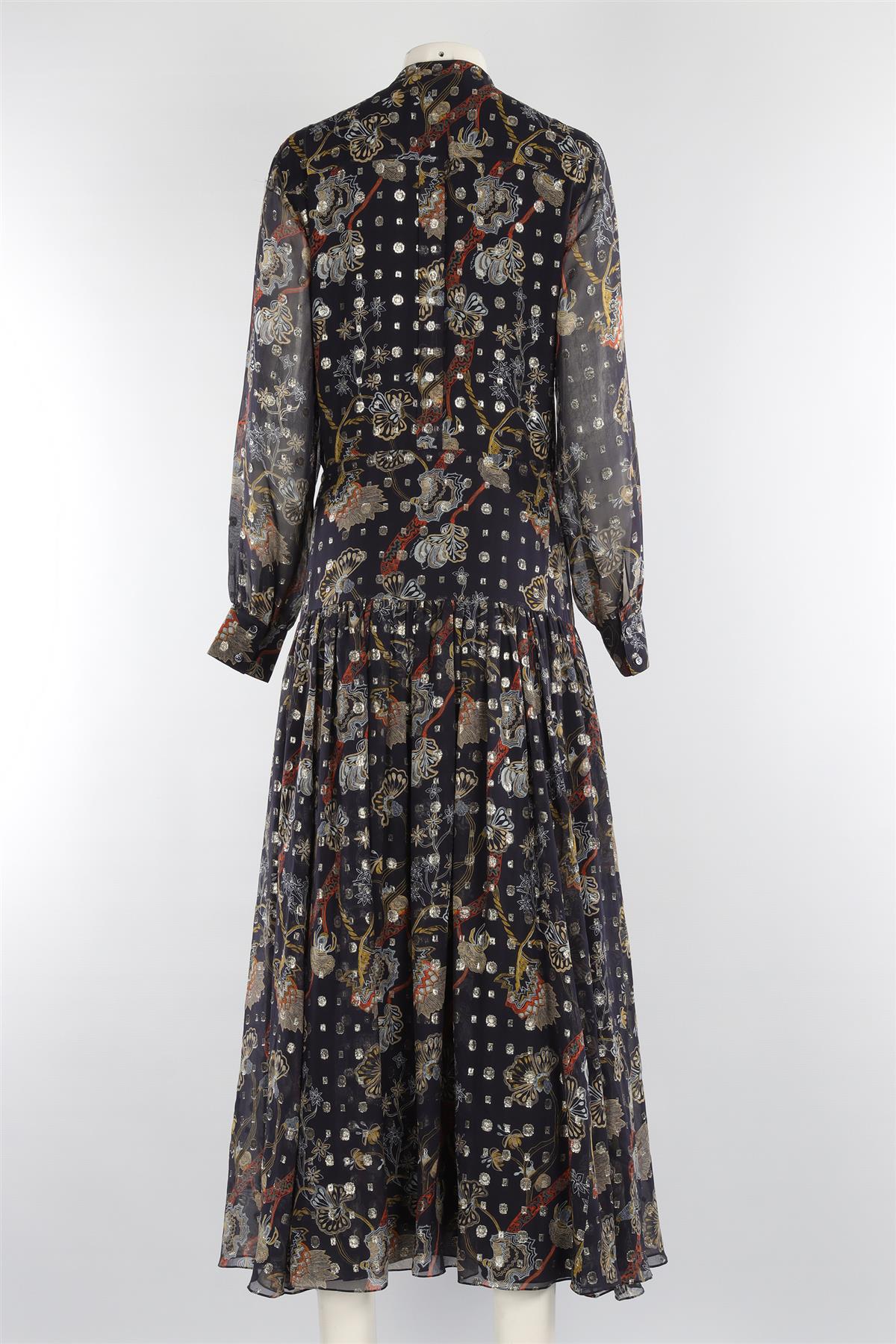 CHLOÉ NAVY SILK MAXI DRESS FR 36 UK 8