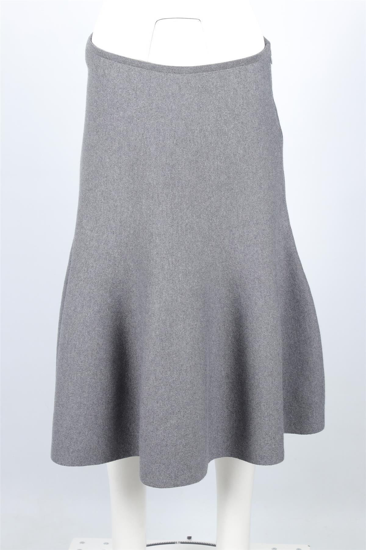 KHAITE GREY WOOL MIDI SKIRT MEDIUM