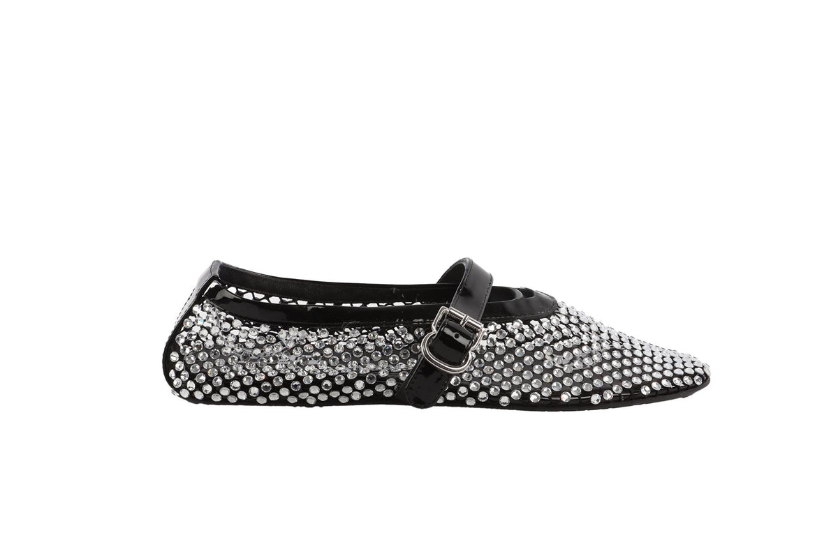ALAÏA BLACK CRYSTAL AND MESH BALLET FLATS EU 38.5 UK 5.5 US 8.5