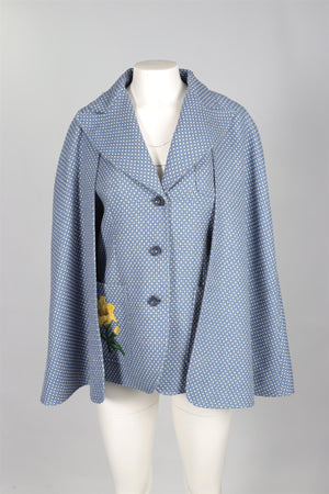 GUCCI BLUE GARDEN WOOL CAPE IT 42 UK 10