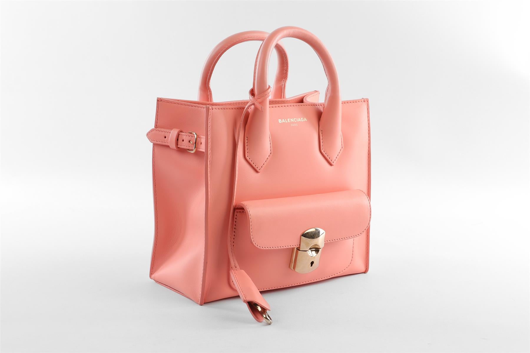 BALENCIAGA PINK PADLOCK ALL AFTERNOON MINI LEATHER TOTE BAG