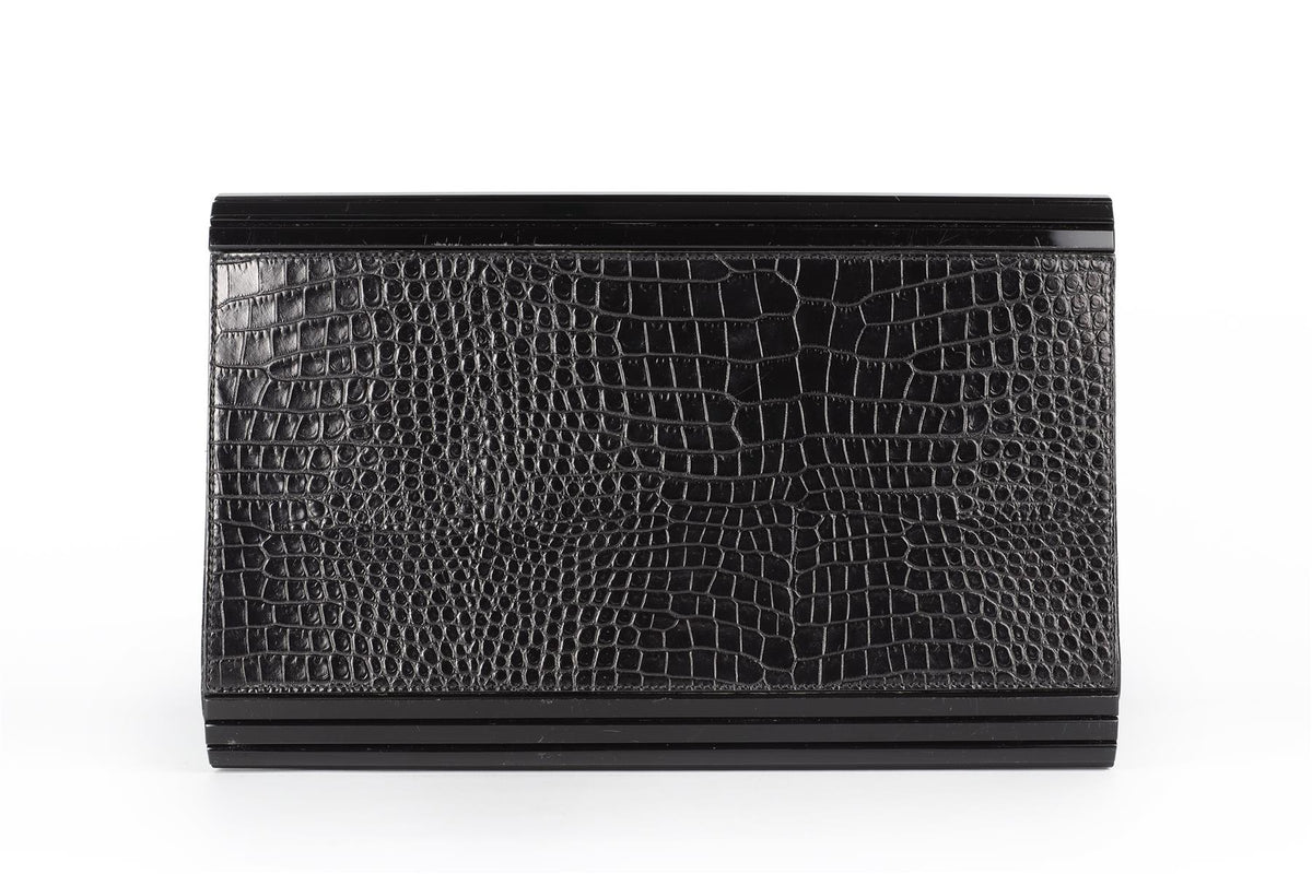JIMMY CHOO BLACK CROC EFFECT LEATHER CLUTCH