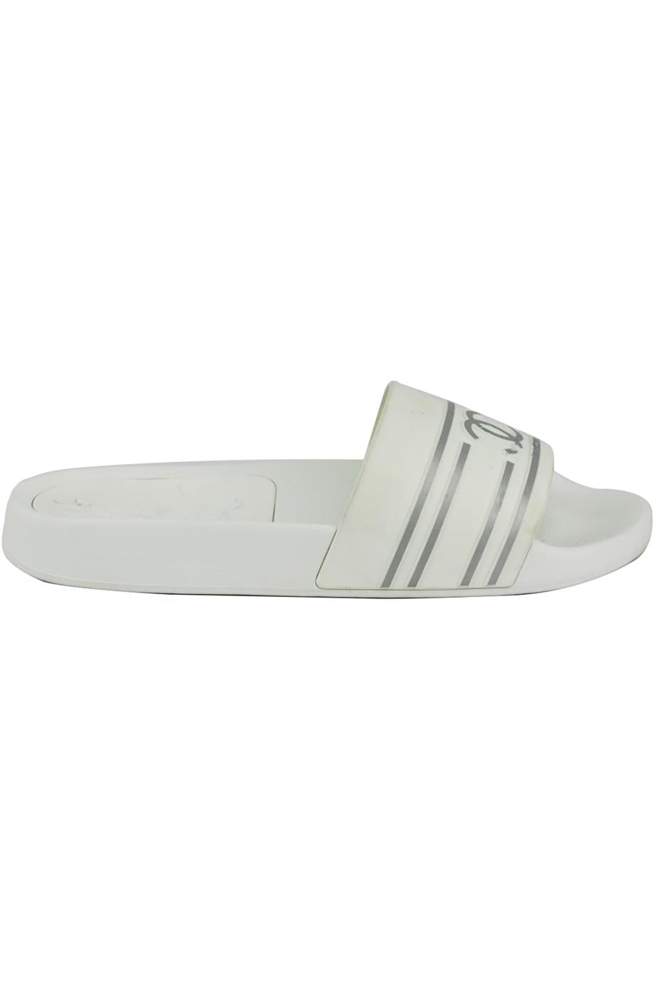 CHANEL 2019 LOGO DETAILED STRIPED RUBBER SLIDES EU 38 UK 5 US 8