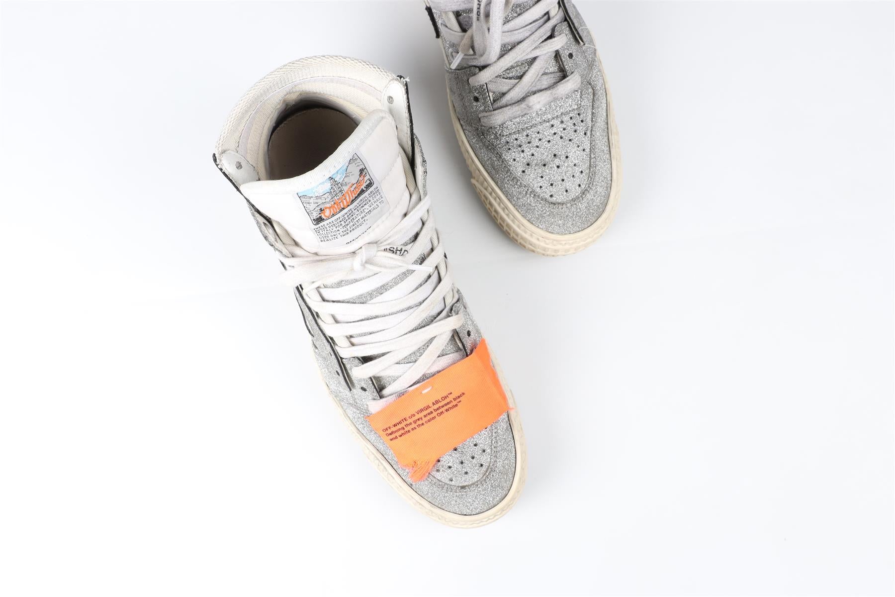 OFF-WHITE SILVER OFF-COURT GLITTER SNEAKERS EU 37 UK 4 US 7