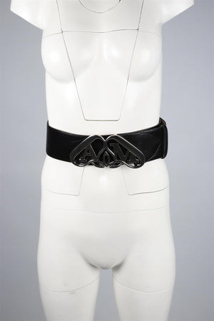 ALEXANDER MCQUEEN BLACK LEATHER WAIST BELT 75 CM