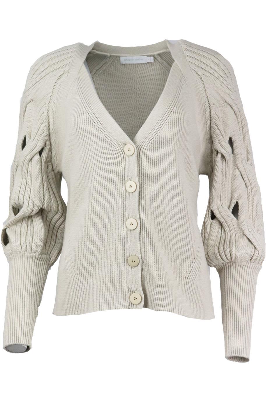 JONATHAN SIMKHAI CABLE KNIT WOOL AND COTTON BLEND CARDIGAN SMALL