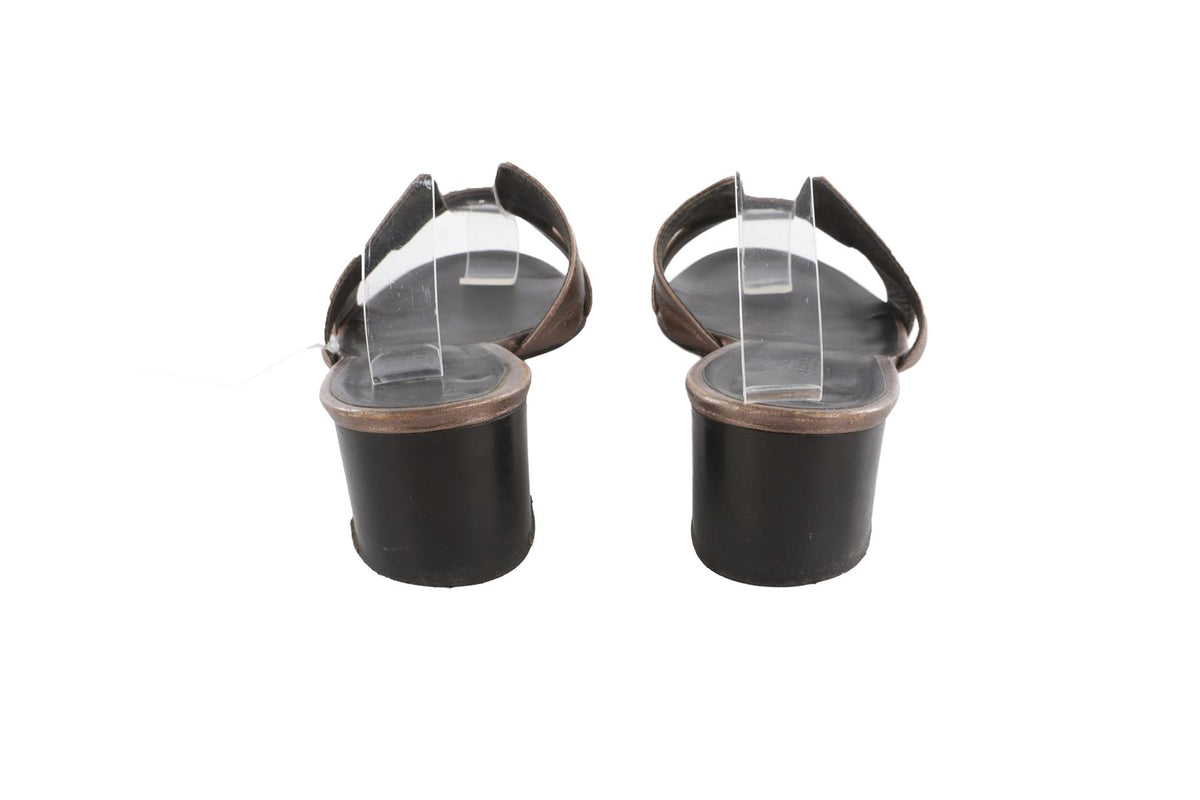 HERMÈS BRONZE LEATHER SUEDE MULES EU 38 UK 5 US 8