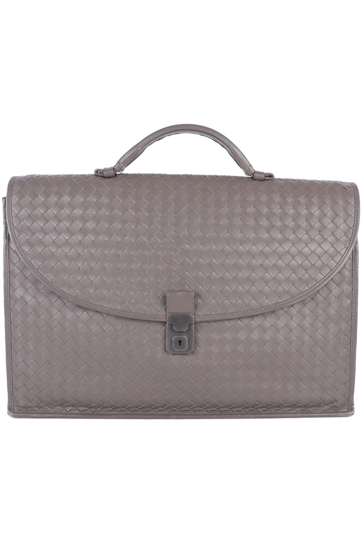 BOTTEGA VENETA GREY INTRECCIATO LEATHER BRIEFCASE
