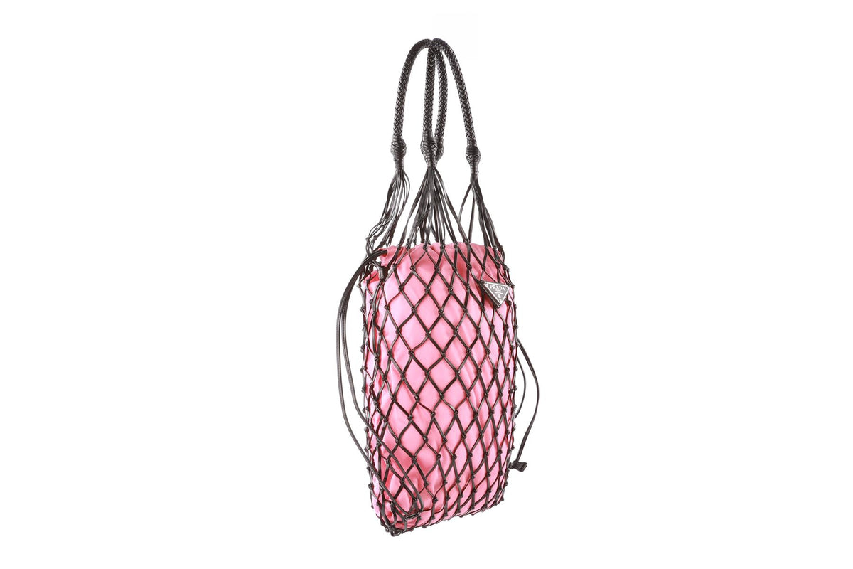 PRADA PINK LEATHER AND GROSGRAIN TOTE BAG