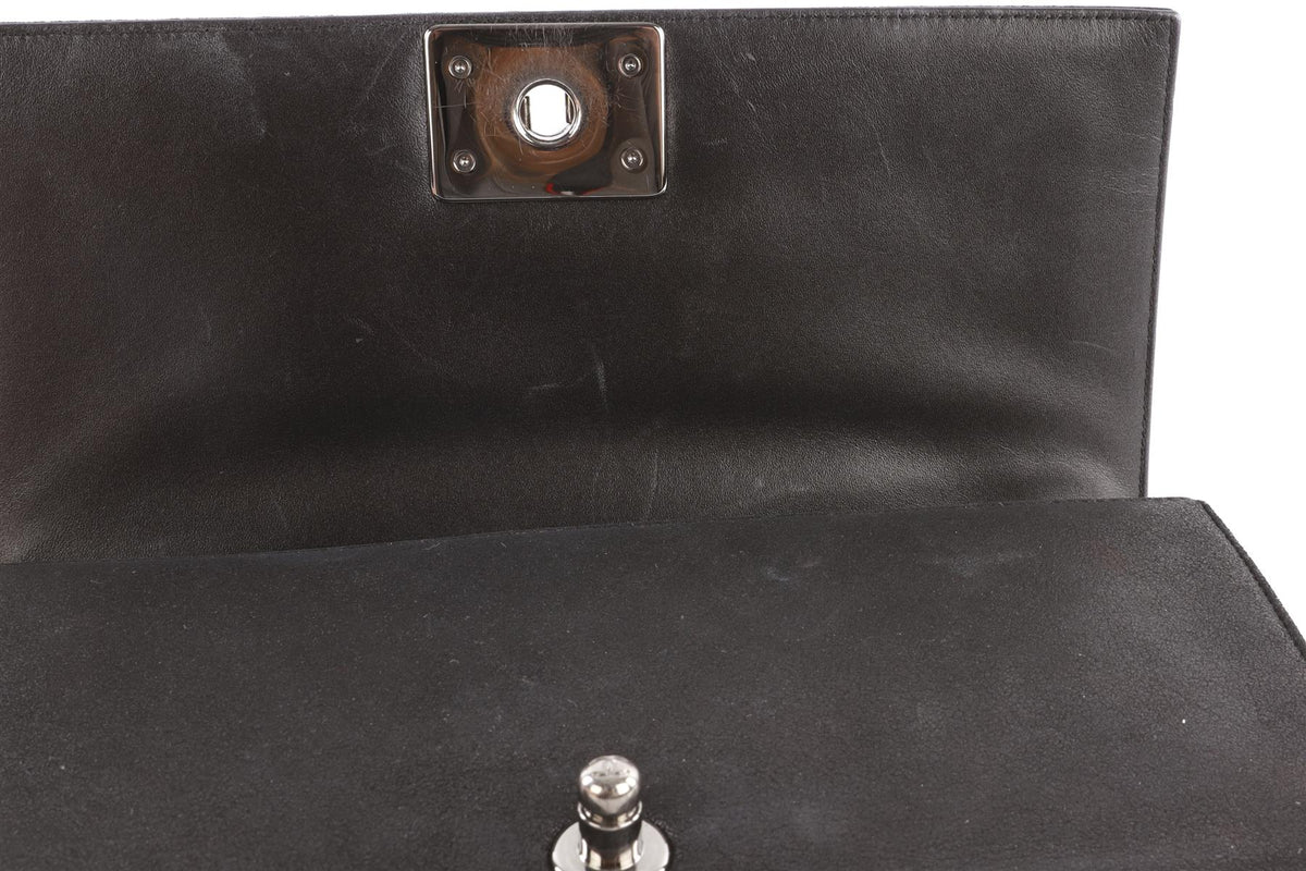 CHANEL BLACK 2014 BOY FLAP PYTHON AND NUBUCK CLUTCH