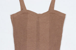 ULLA JOHNSON BROWN CROPPED KNIT TOP SMALL