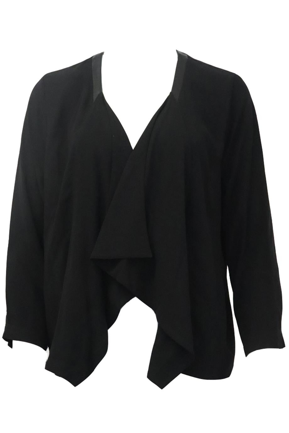 EILEEN FISHER LEATHER AND SILK CARDIGAN LARGE
