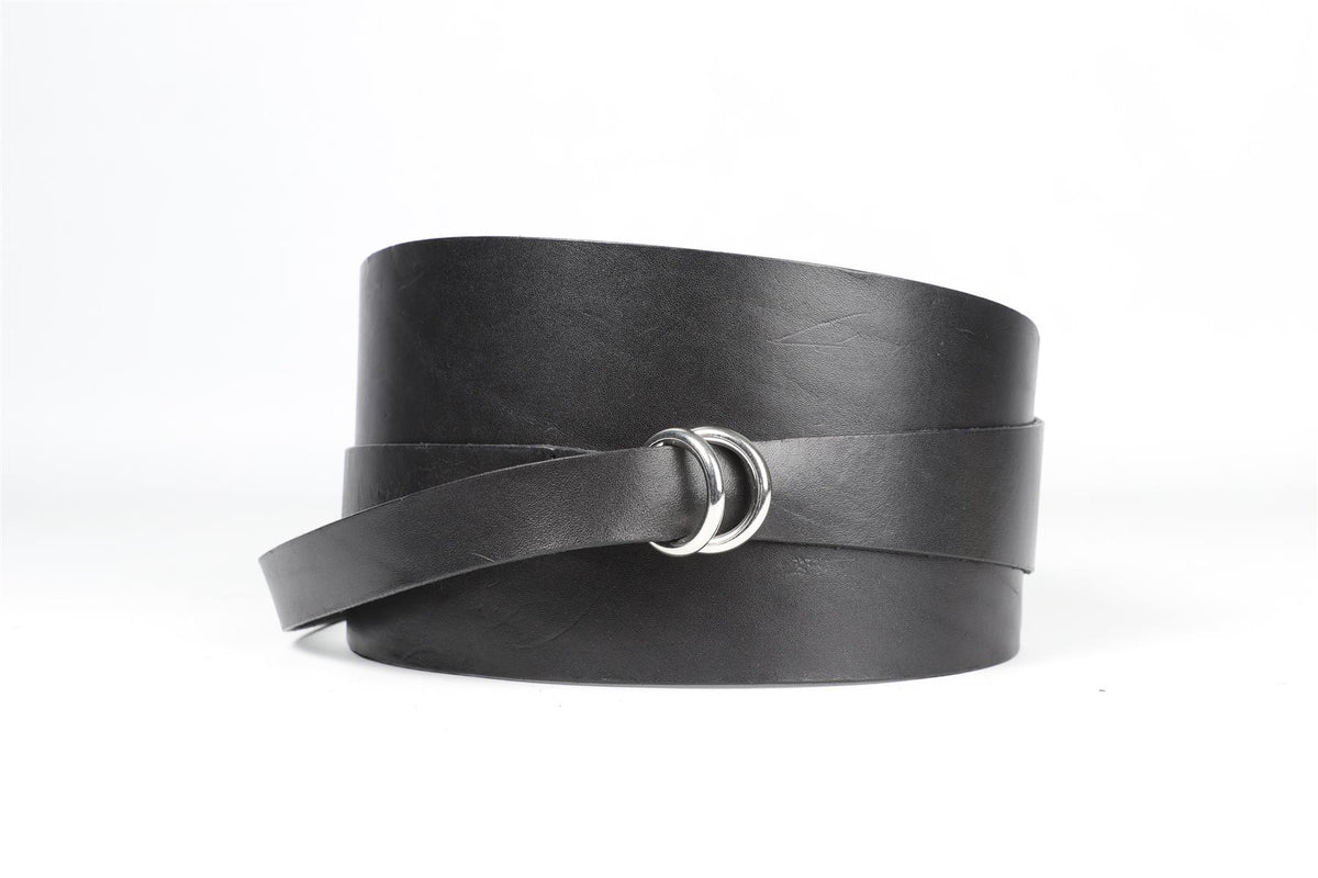 ISABEL MARANT BLACK LEATHER WAIST BELT 66 IN