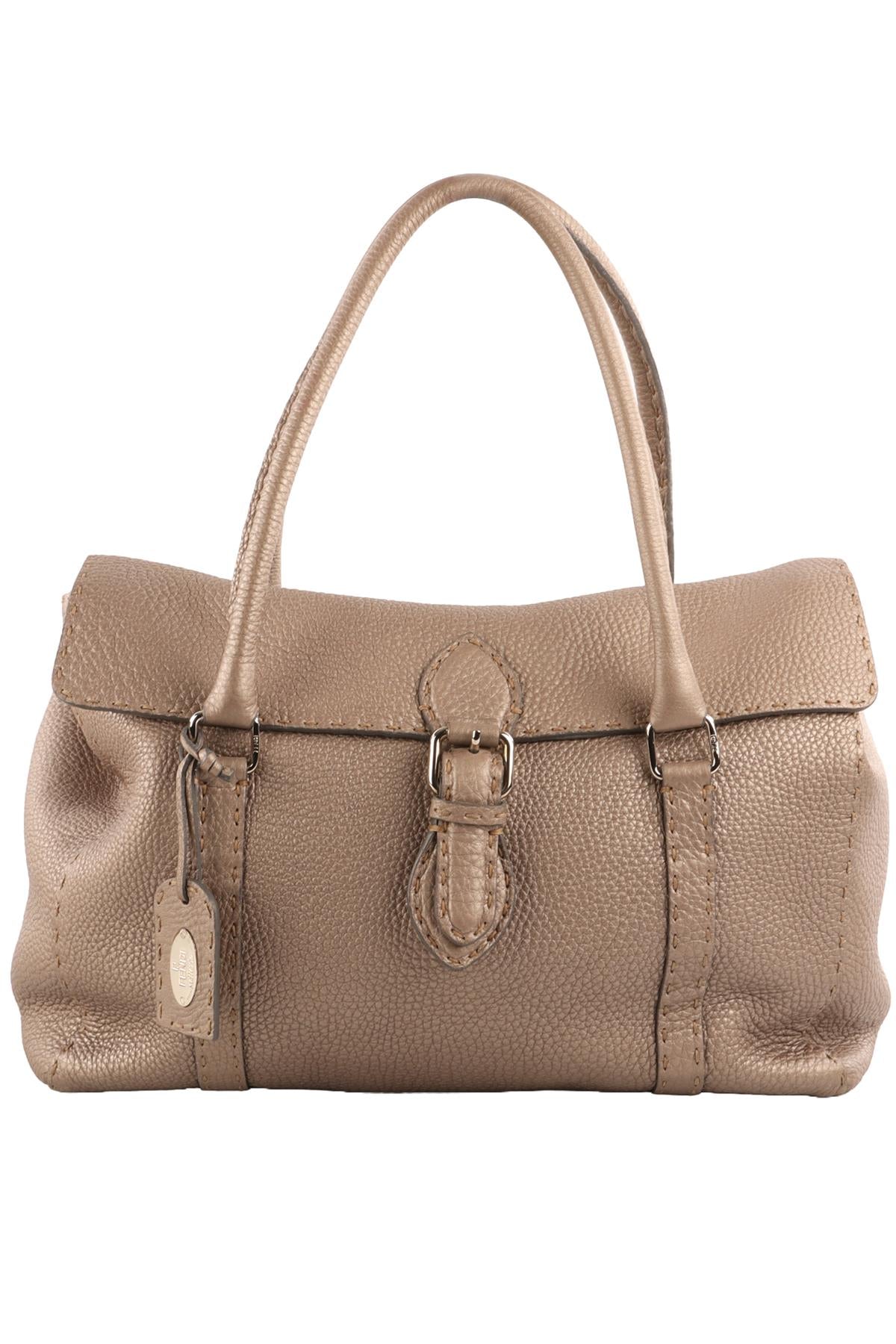 FENDI TAUPE LINDA SELLERIA LEATHER TOTE BAG