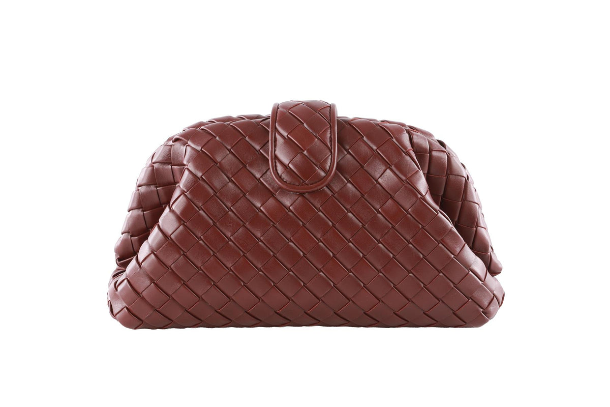 BOTTEGA VENETA BURGUNDY LAUREN 1980 TEEN SMALL INTRECCIATO LEATHER CLUTCH