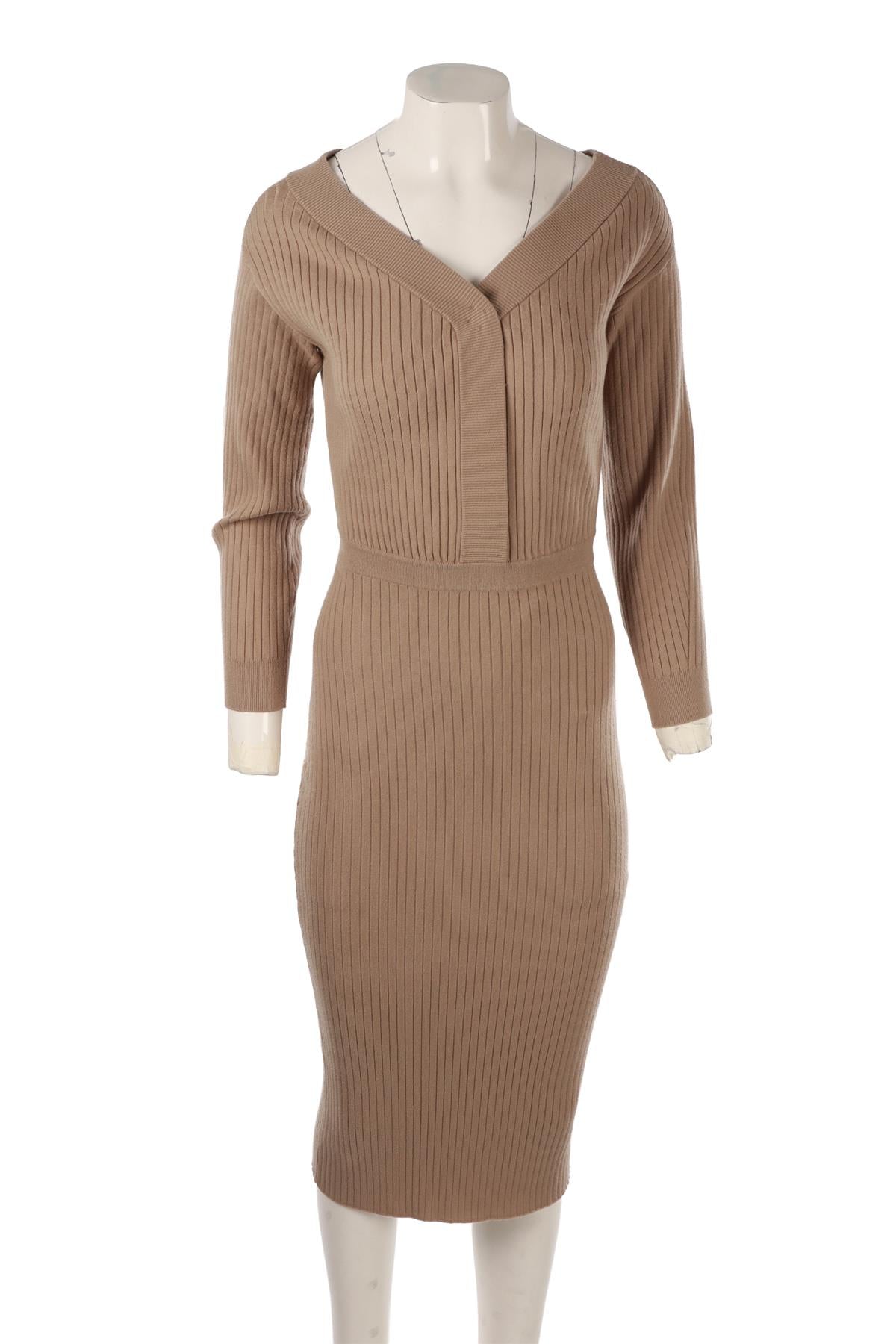 BEIGE KNIT MIDI DRESS