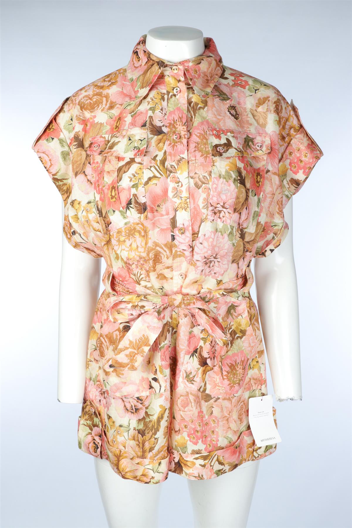 ZIMMERMANN PINK LINEN PLAYSUIT UK 14