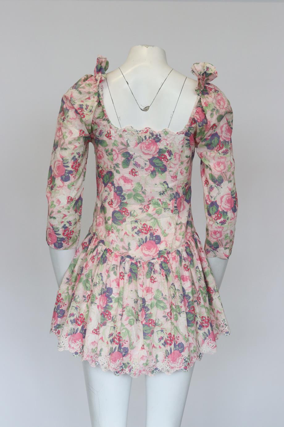 LOVESHACKFANCY FLORAL PRINT COTTON MINI DRESS US 4 UK 8
