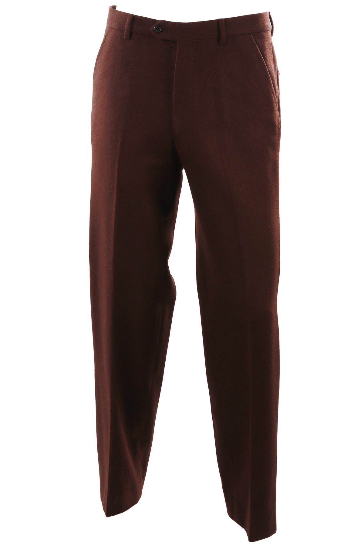 BROWN MEN'S WOOL STRAIGHT LEG PANTS