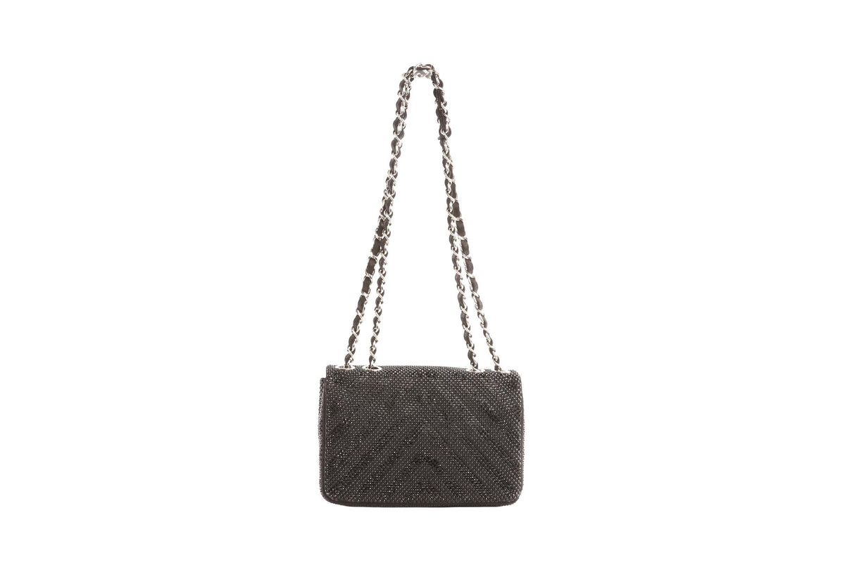 CHANEL BLACK 2017-2018 MINI FLAP CHEVRON STRASS SHOULDER BAG