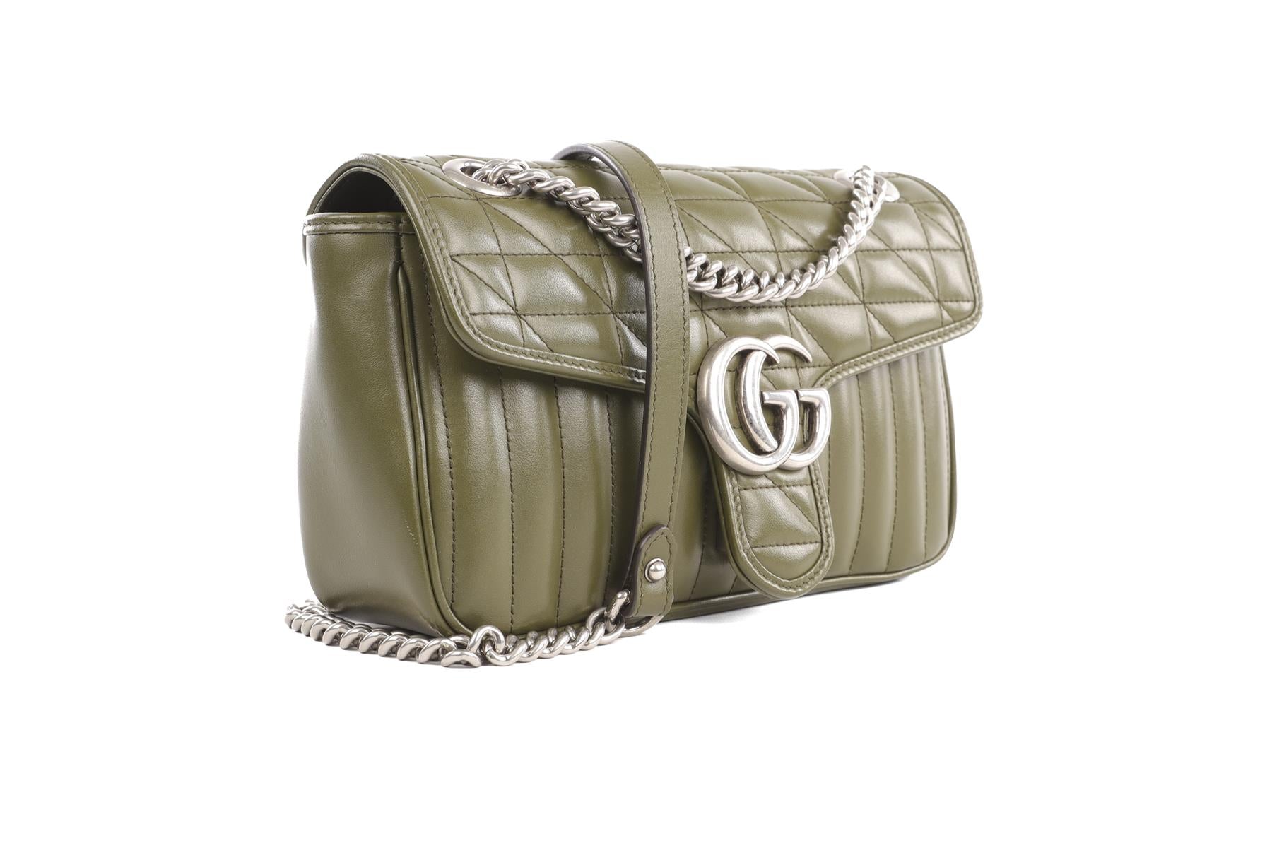 GUCCI GREEN ARIA MARMONT SMALL LEATHER SHOULDER BAG
