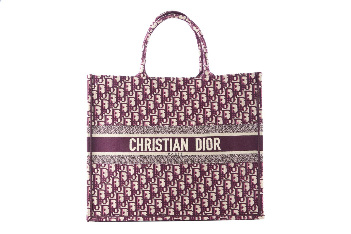 CHRISTIAN DIOR BURGUNDY BOOK LARGE OBLIQUE CANVAS TOTE BAG