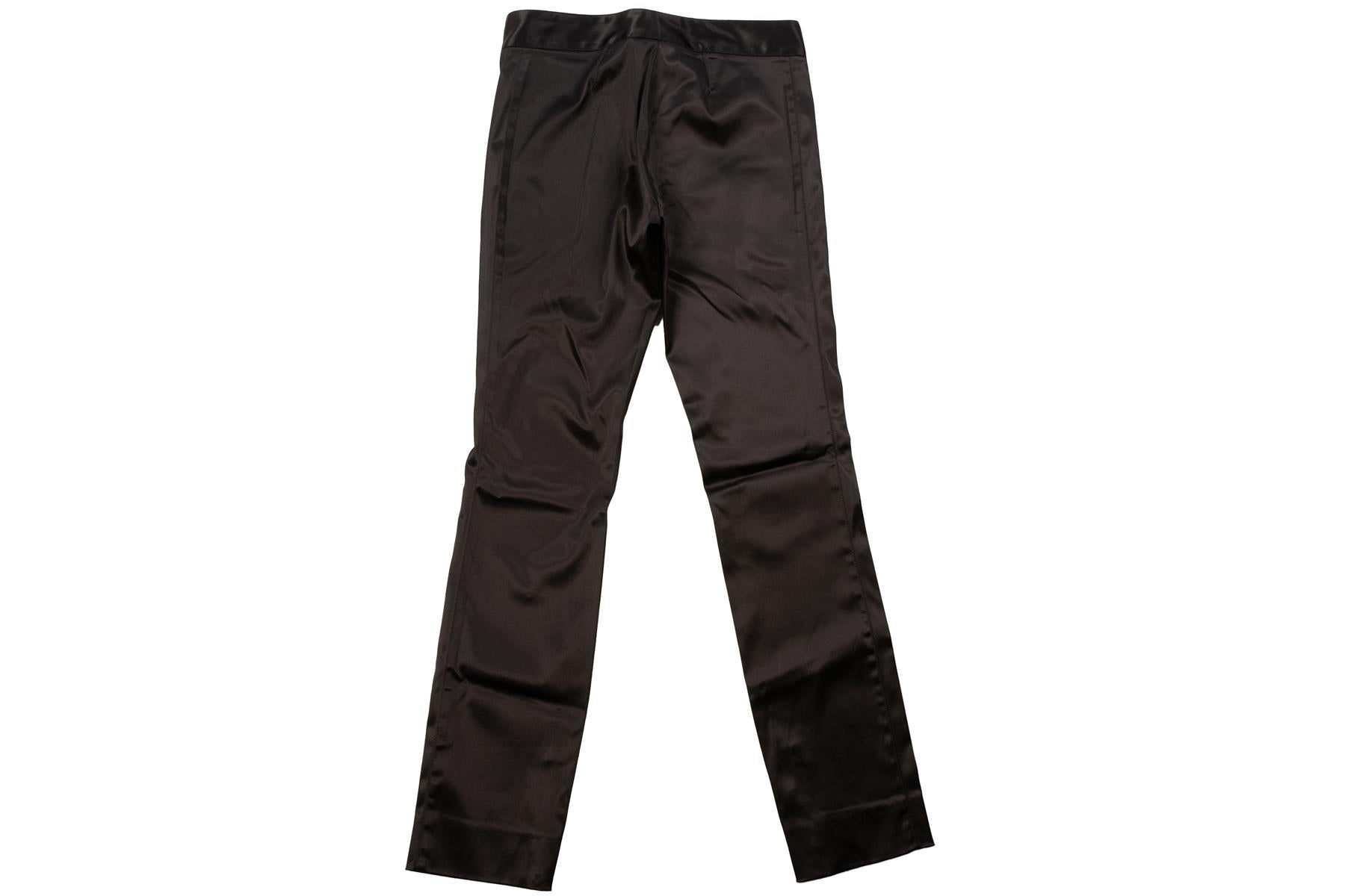 DOLCE & GABBANA BLACK VINTAGE SATIN STRAIGHT LEG PANTS XSMALL