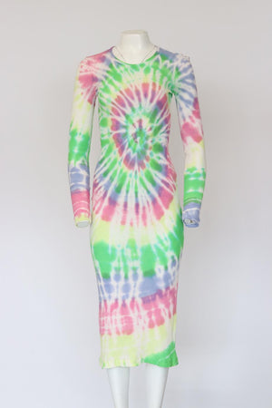 THE ELDER STATESMAN TIE DYED COTTON AND CASHMERE BLEND MIDI DRESS XSMALL