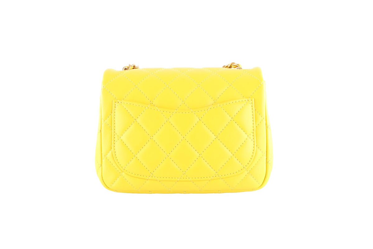CHANEL YELLOW 2023 PEARL CRUSH SQUARE MINI QUILTED LEATHER SHOULDER BAG