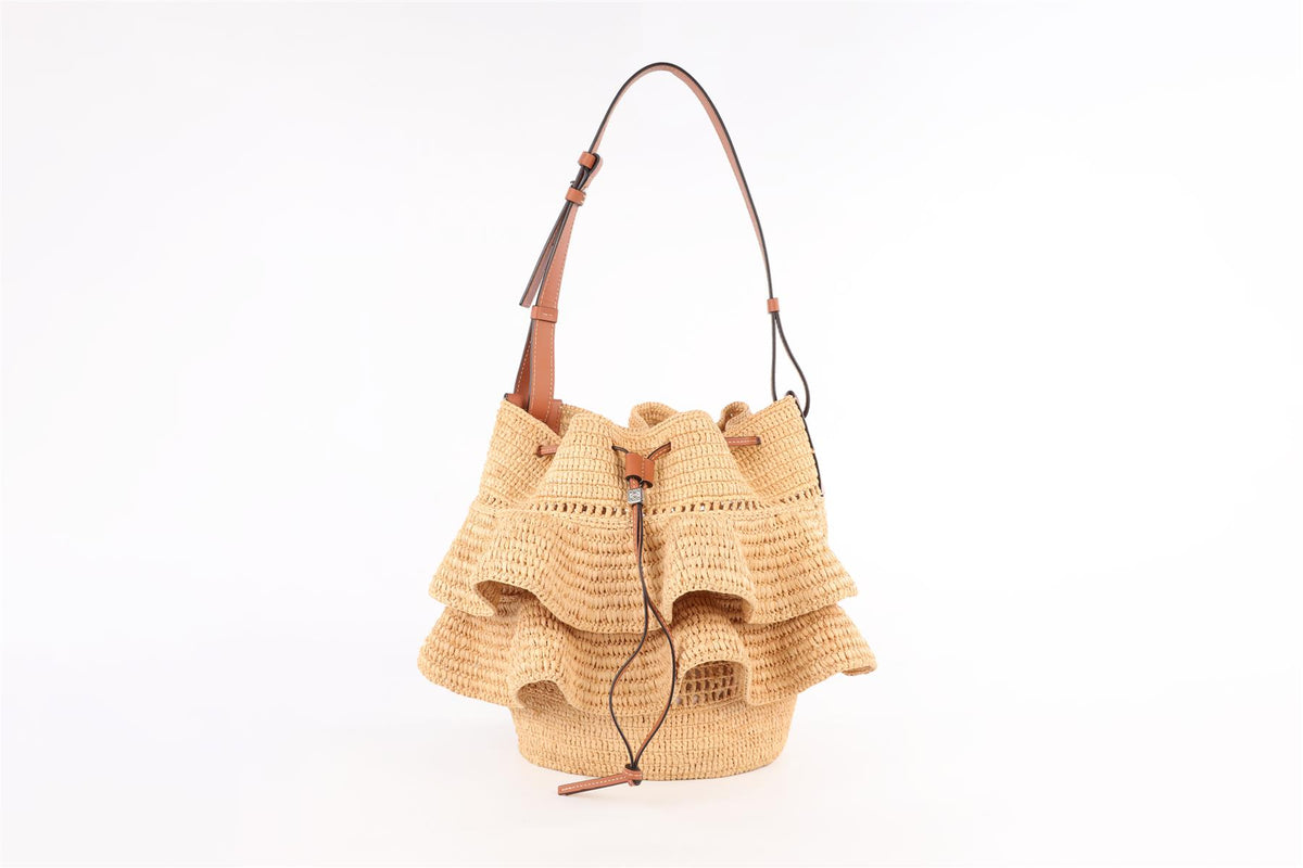 LOEWE X PAULA'S IBIZA BEIGE BALLOON RAFFIA SHOULDER BAG