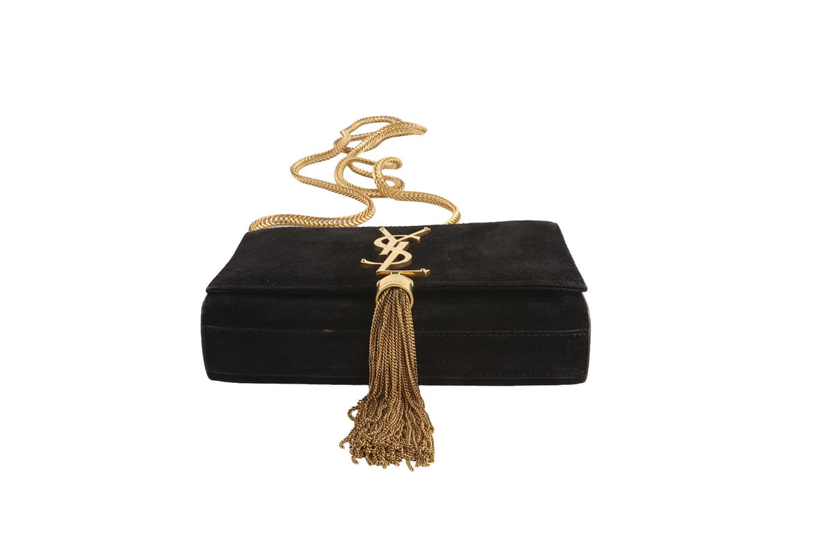 SAINT LAURENT BLACK KATE SMALL TASSEL SUEDE SHOULDER BAG