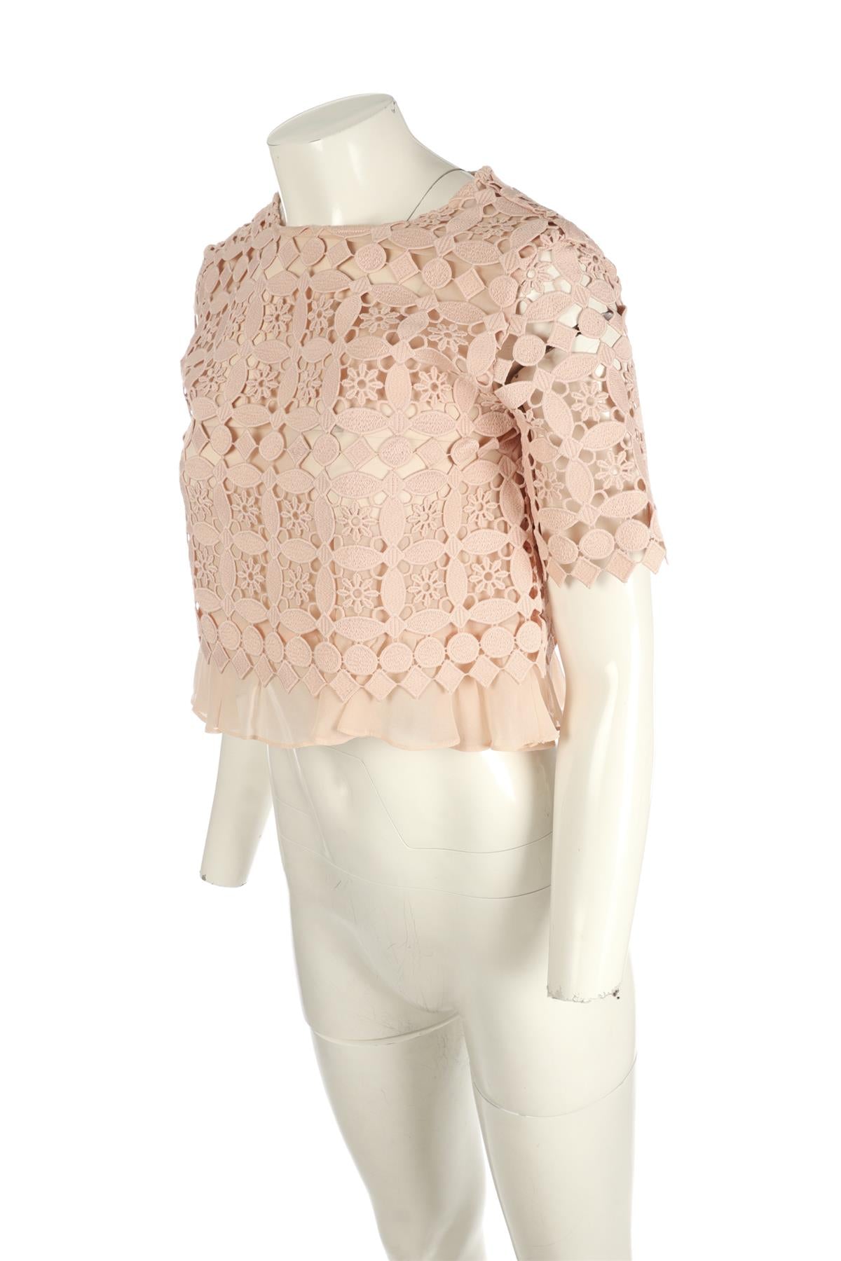 SANDRO PINK CROCHET TOP FR 36 UK 8