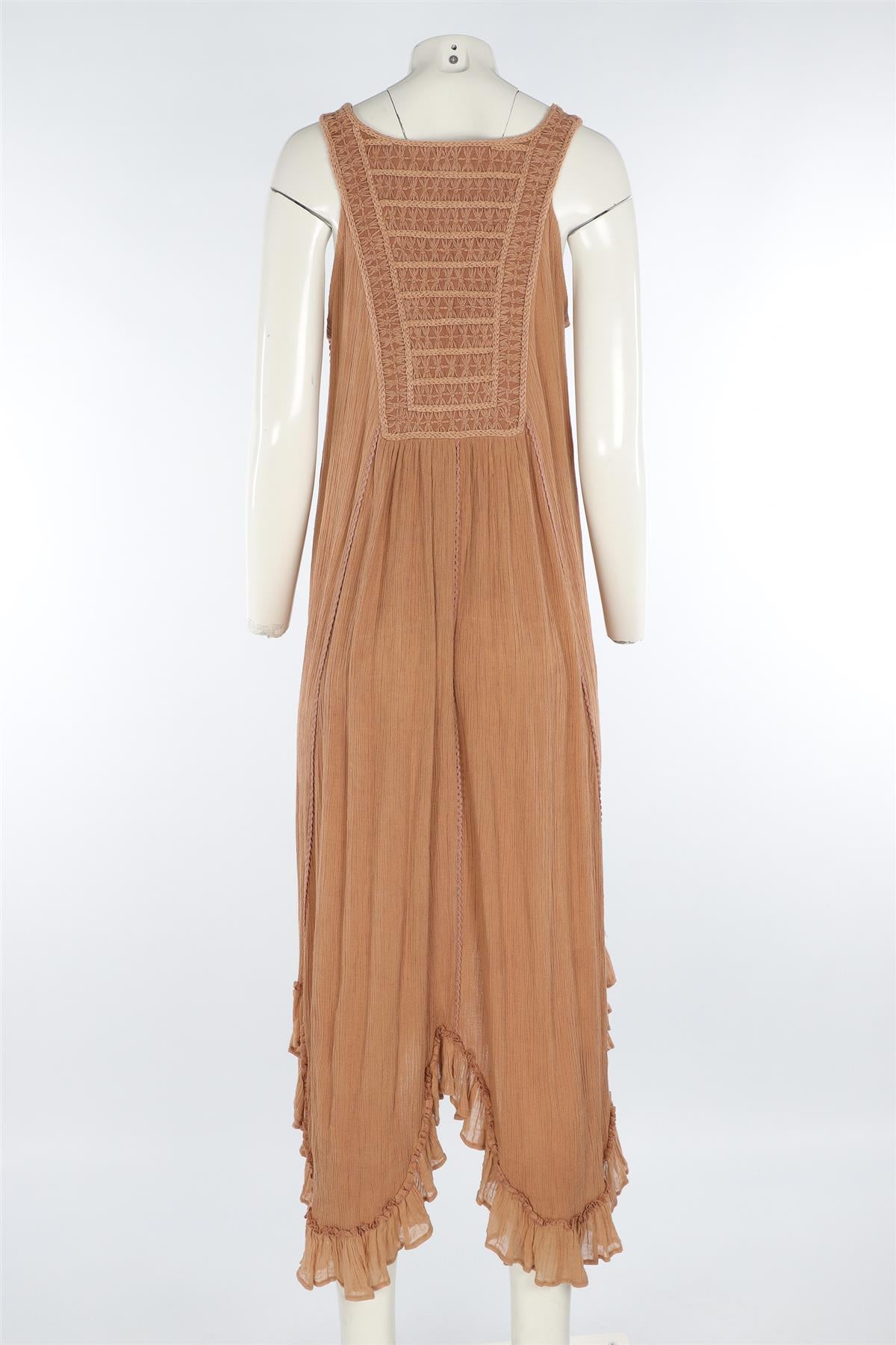 MES DEMOISELLES TAN COTTON MAXI DRESS FR 38 UK 10