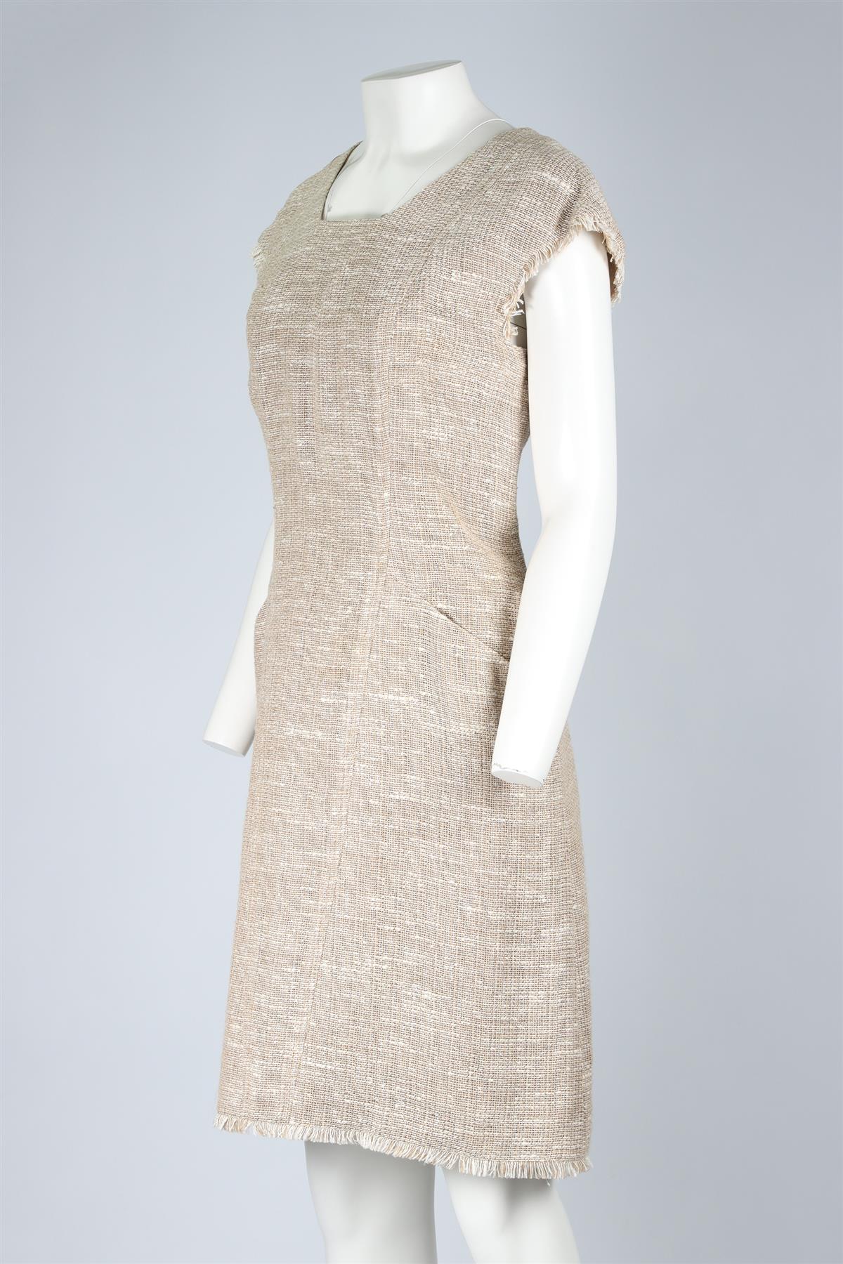 CHANEL BEIGE 2008 LINEN BLEND DRESS FR 42 UK 14