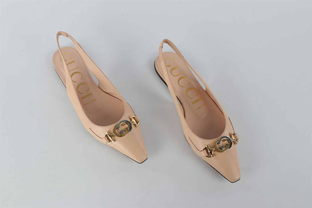 GUCCI NUDE GG LEATHER SLINGBACK FLATS EU 36 UK 3 US 6