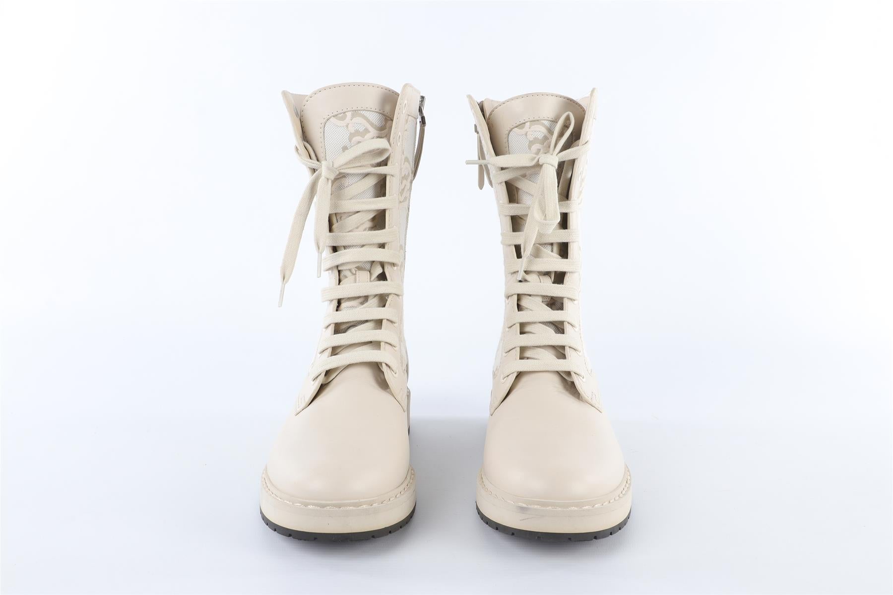 FENDI ECRU FF LEATHER ANKLE BOOTS EU 39 UK 6 US 9