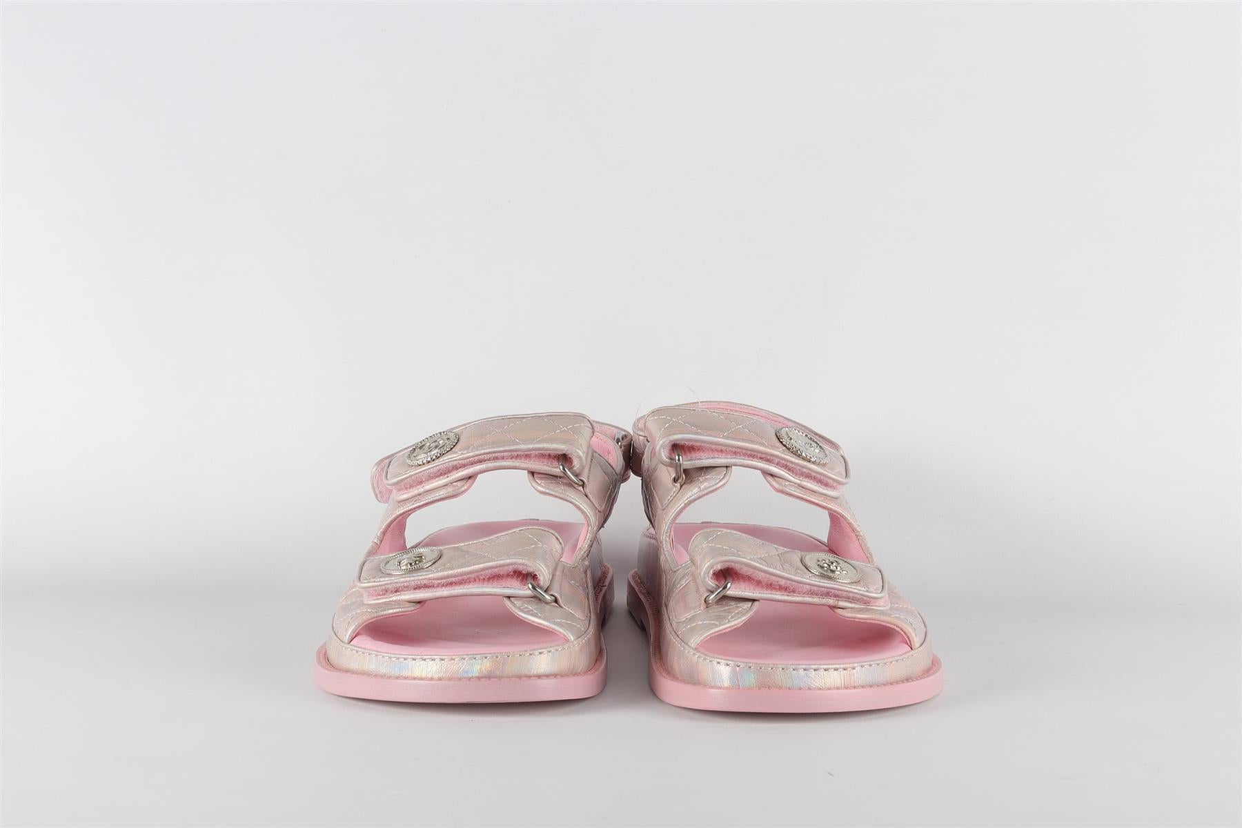 CHANEL PINK 2022 DAD QUILTED LEATHER SANDALS EU 38 UK 5 US 8