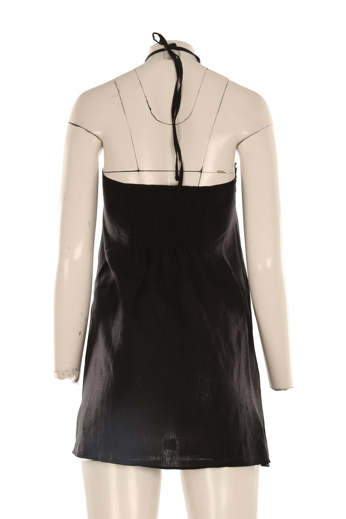 DEIJI STUDIOS BLACK LINEN MINI DRESS XSMALL