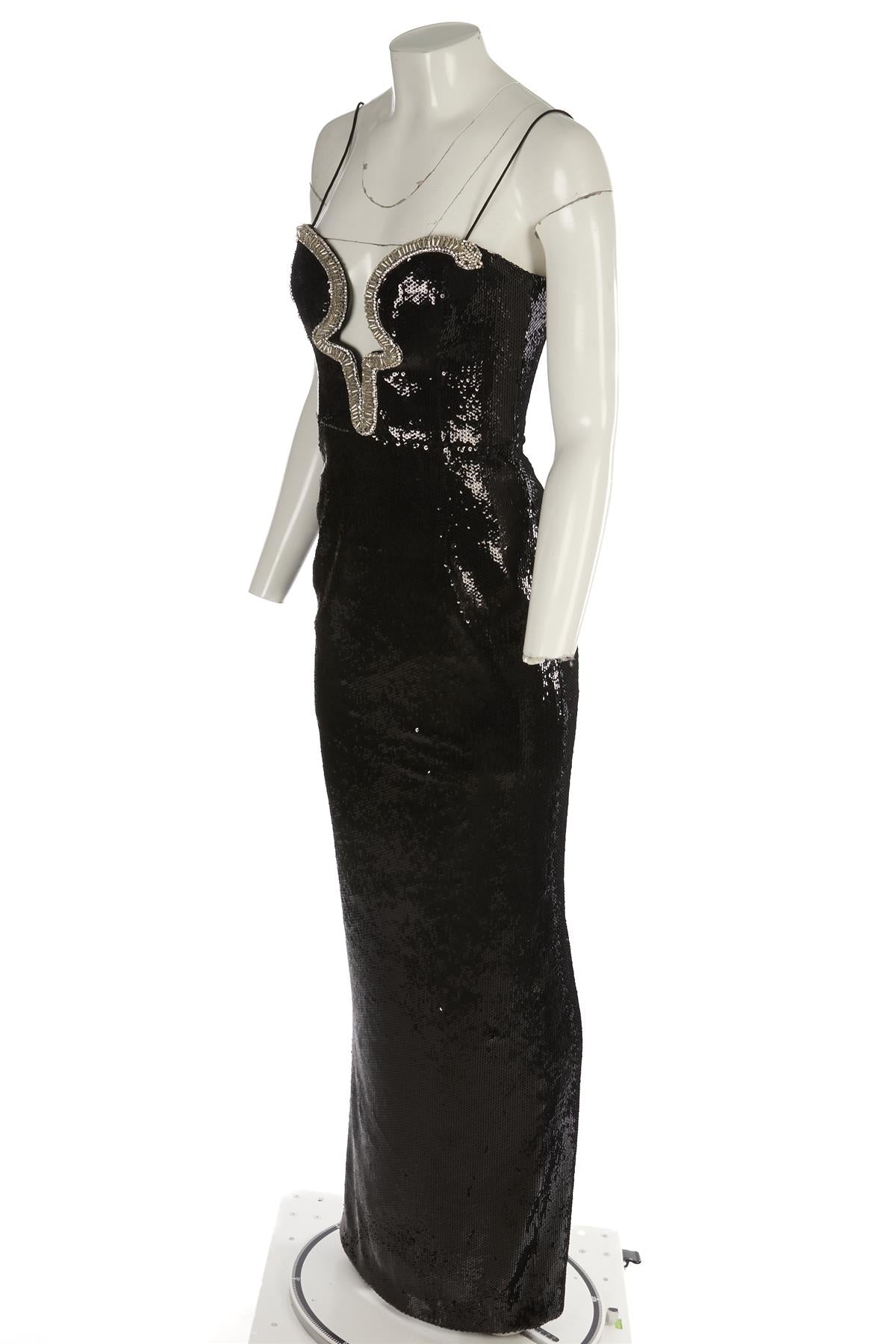 REBECCA VALLANCE BLACK SEQUIN MAXI DRESS UK 8