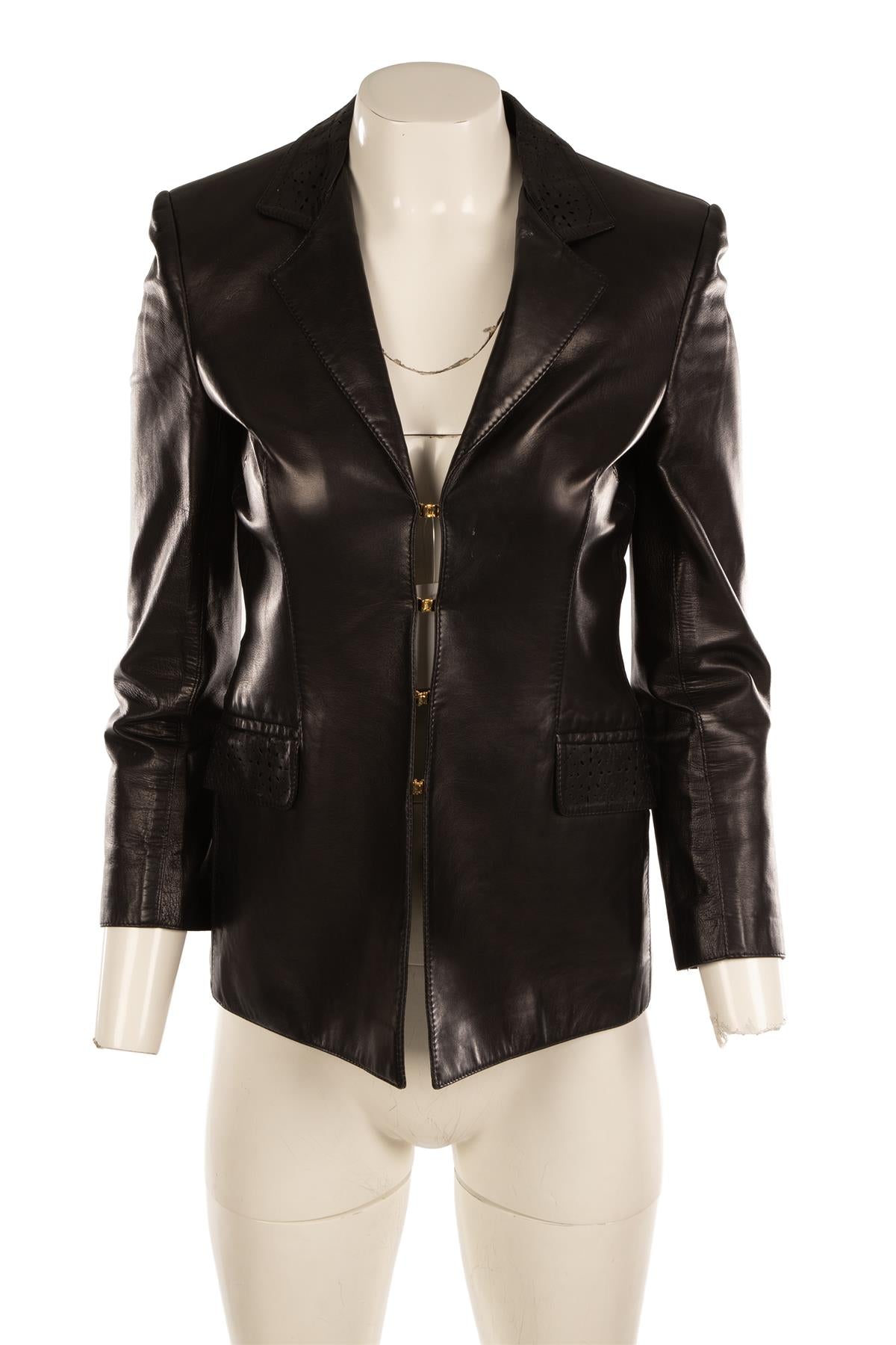 FONTANA COUTURE NAVY LEATHER JACKET IT 40 UK 8