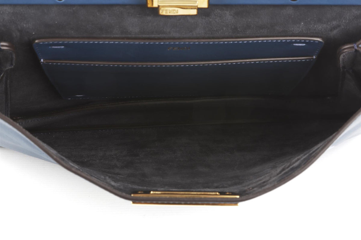 FENDI BLUE PEEKABOO SOFT LARGE LEATHER TOTE BAG
