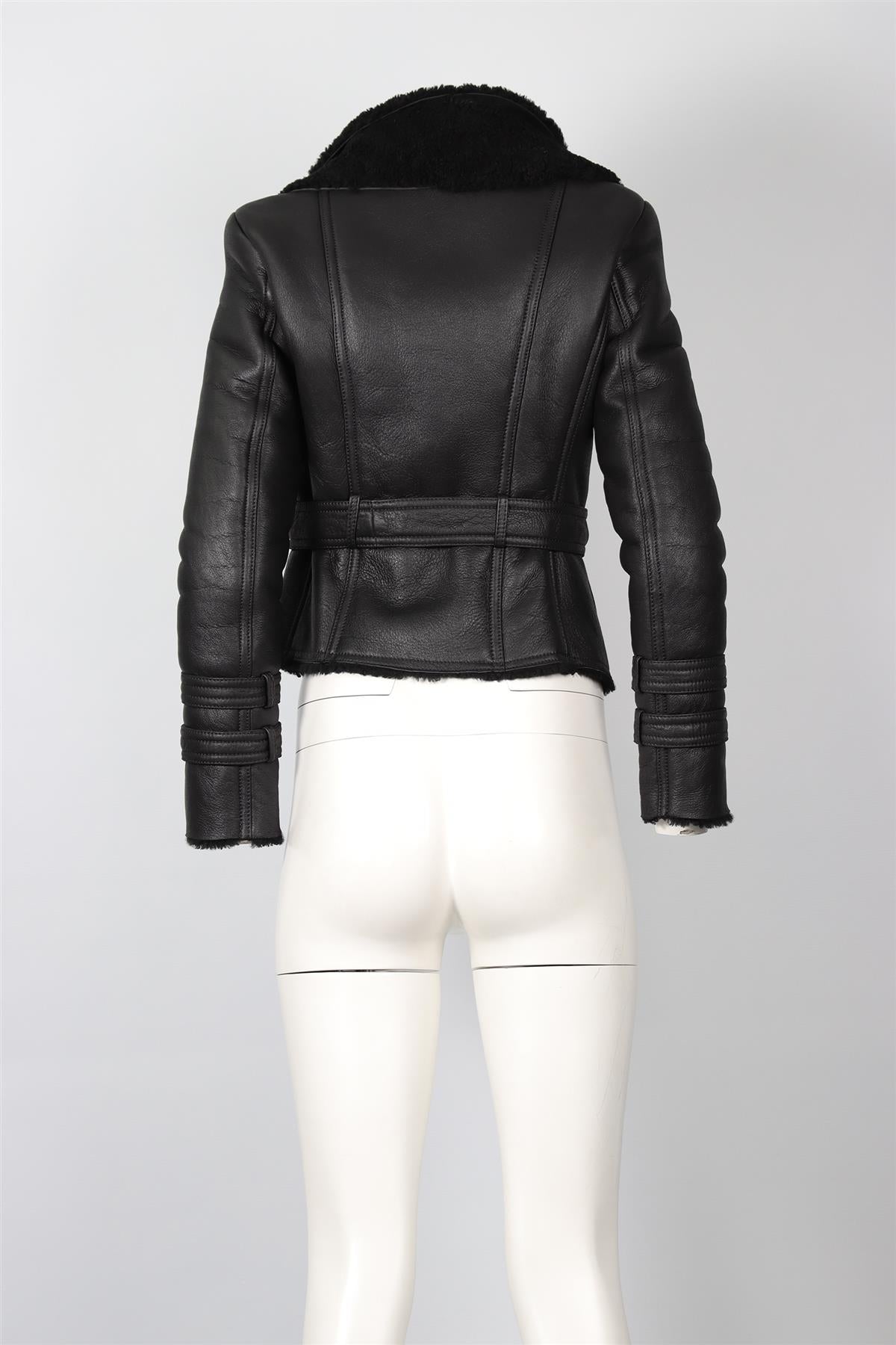 BALMAIN BLACK SHEARLING AND LEATHER JACKET FR 36 UK 8