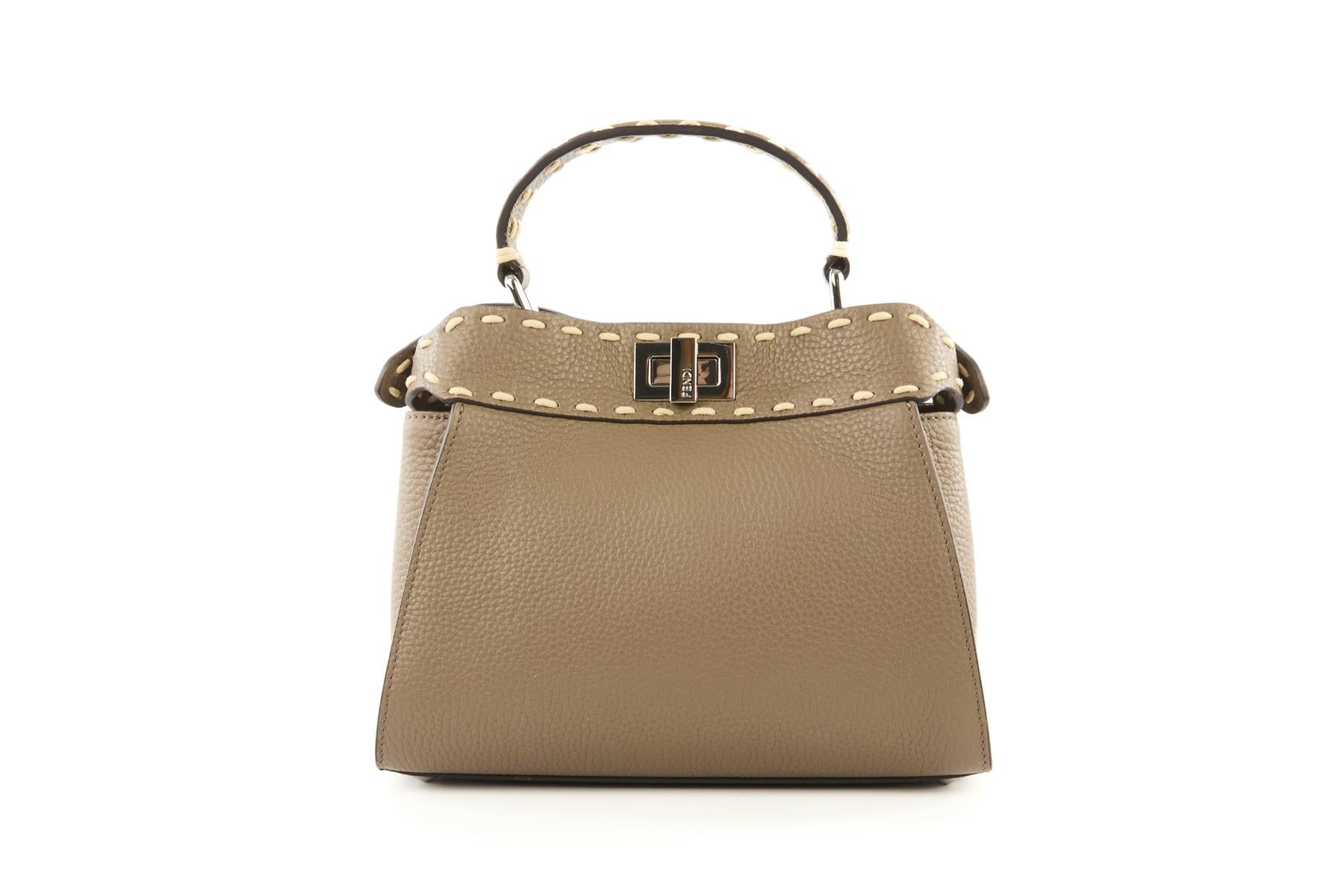 FENDI TAUPE PEEKABOO MINI LEATHER TOTE BAG