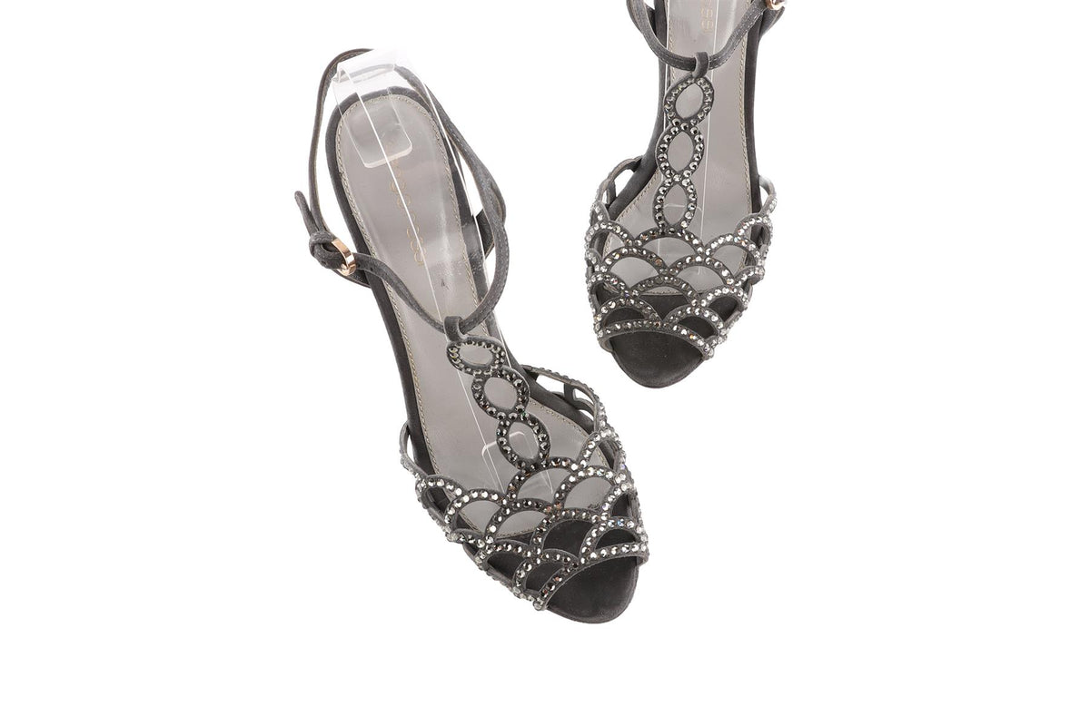 SERGIO ROSSI GREY SUEDE PLATFORM SANDALS EU 37